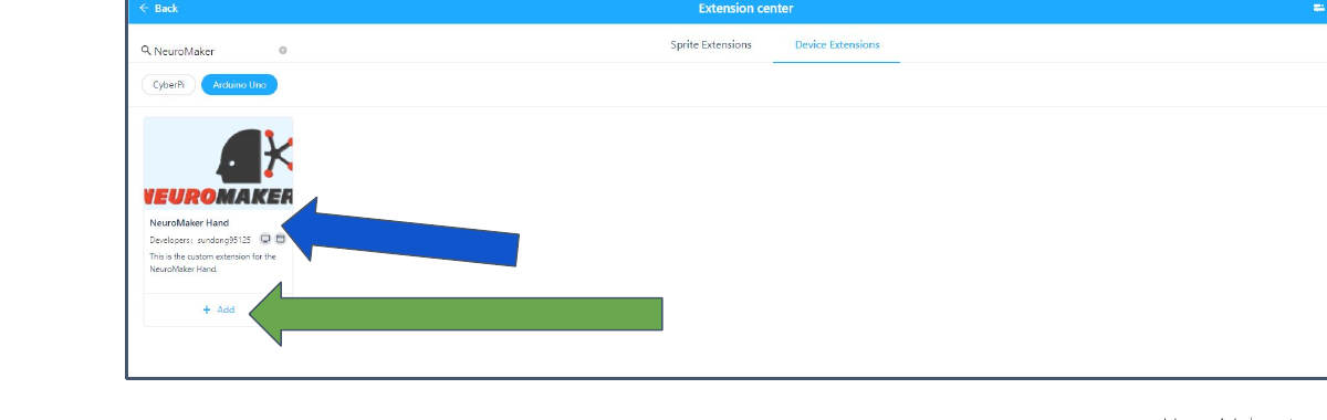 May 2022 NeuroMaker reference showing the NeuroMaker Hand extension and Add control